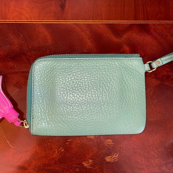 Fossil wristlet wallet green leather pink tassel - Picture 2 of 4